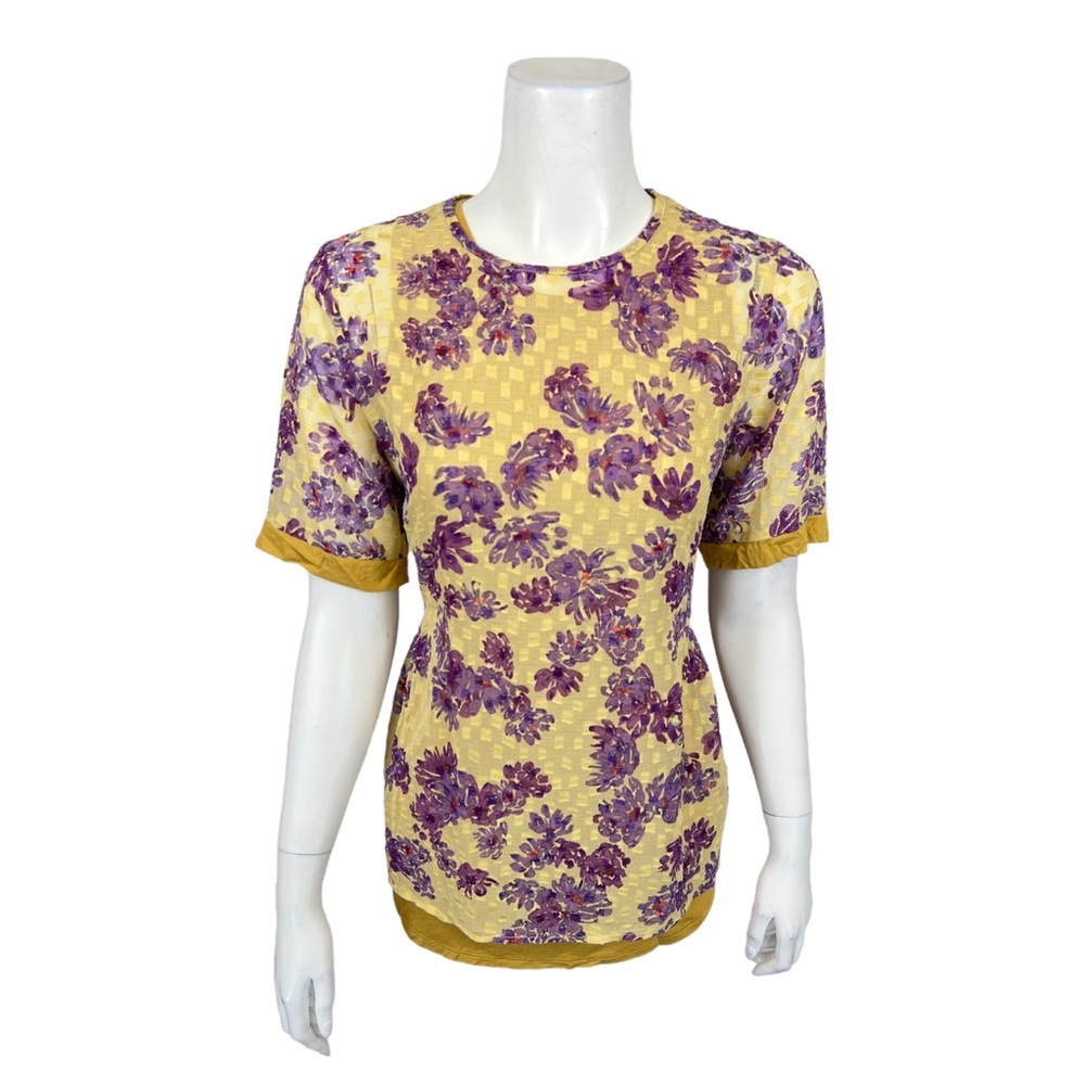 LOGO by Lori Goldstein Yellow Top with Purple Floral Design
